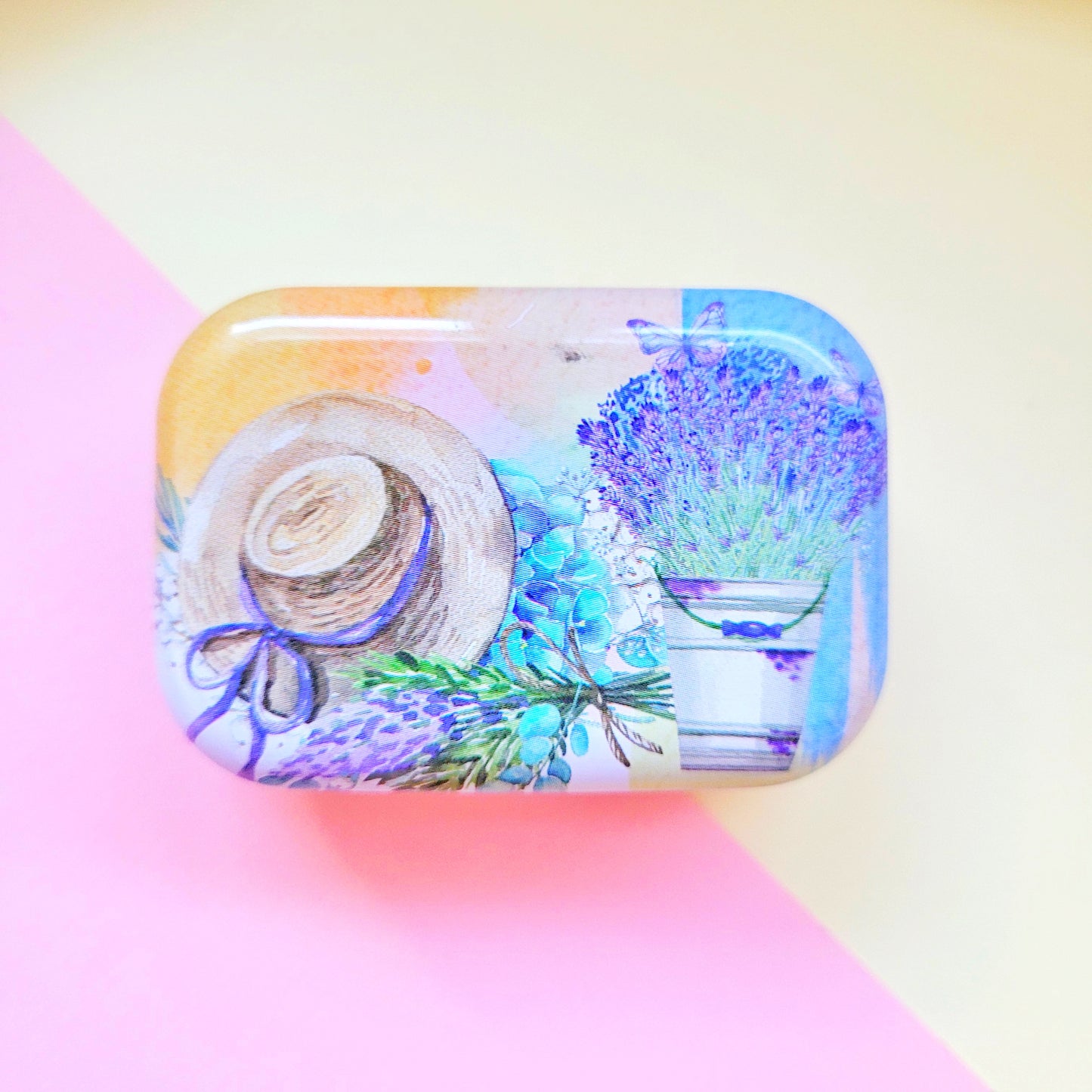 Cajita metálica organizadora  lienzo lila