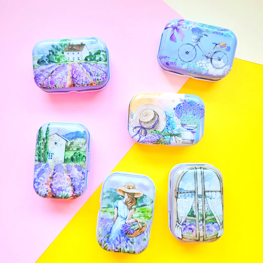 Cajita metálica organizadora  lienzo lila