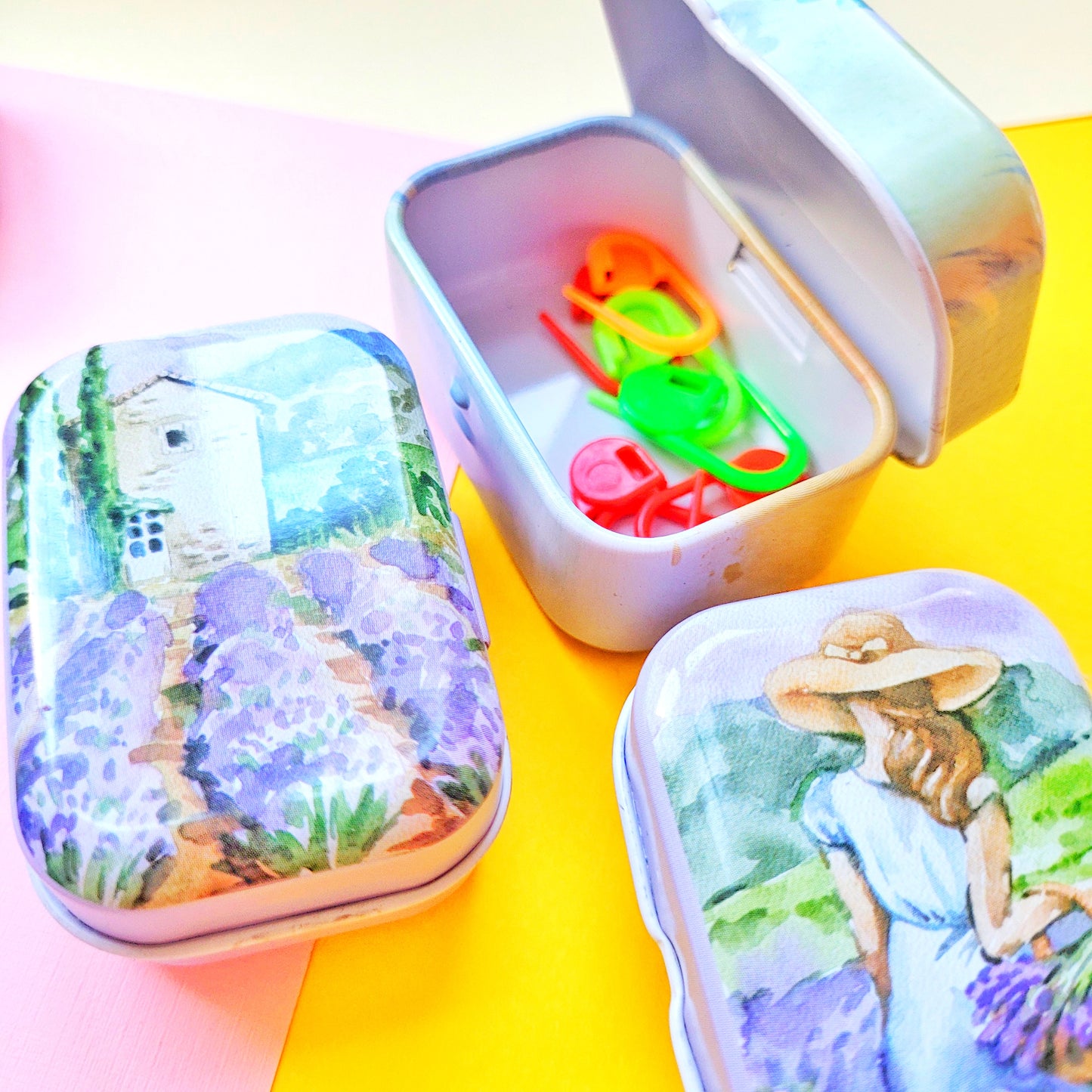 Cajita metálica organizadora  lienzo lila